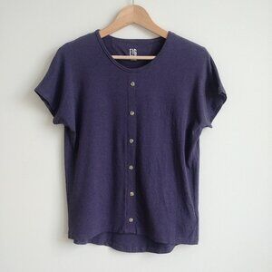 FIG made in Canada bamboo organic cotton spandex blue button tee blouse shirt XS